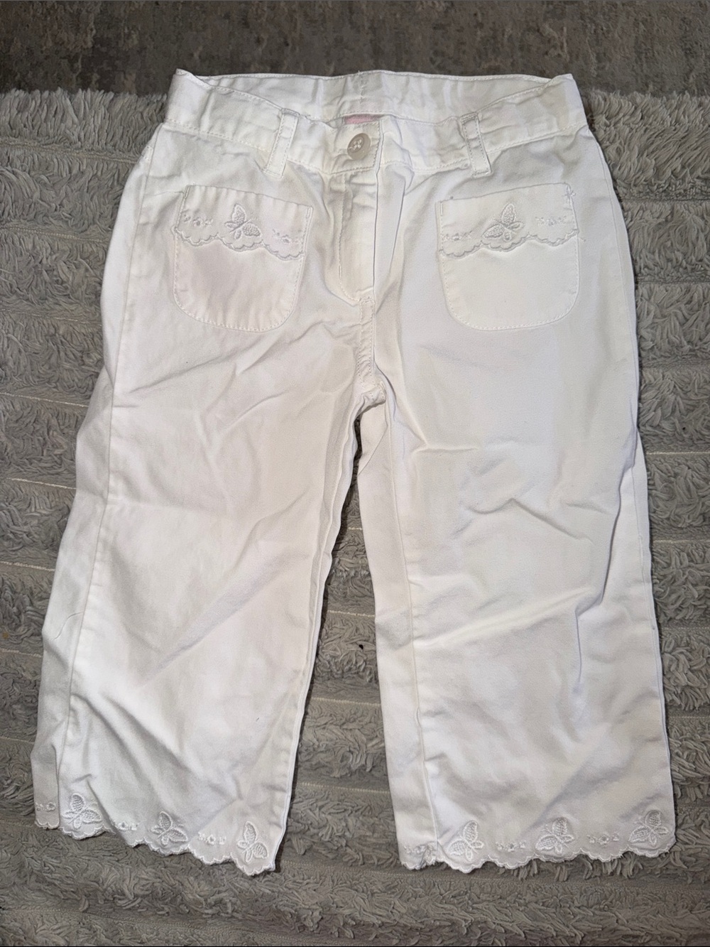 Vintage Janie and Jack White Girls' Embroidered Capri Pants
